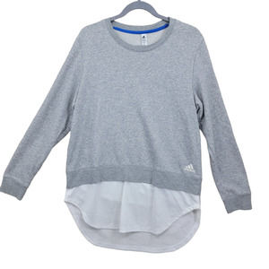 Adidas Womens Size Large Pullover Top Gray Crew Neck Long Sleeve Mesh Round Hem